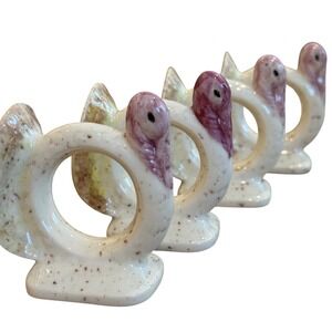 Vintage Ceramic Turkey Napkin Rings Set of 4 Thanksgiving Fall Table Cottagecore